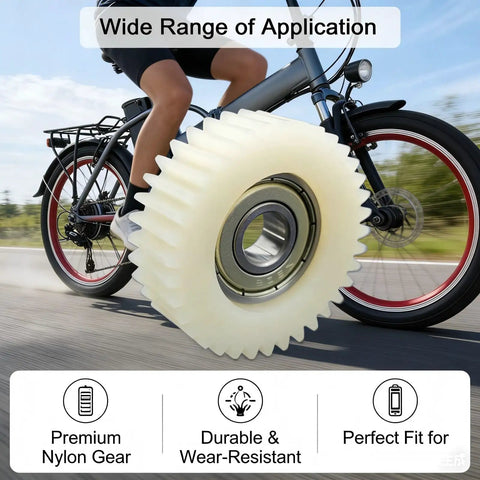 Beefy E Bike Motor Gear Set With Planetary Drive 36 Tooth Nylon Gear 38Mm Outer Diameter 12Mm Thick 8Mm Bearings next to bike