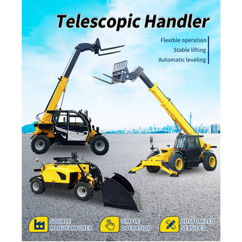 Top Shelf Heavy Duty Telescopic Handler With Seven To Eighteen Meter Smart Boom And Roomy Comfort Cab, showcasing two models in operation.