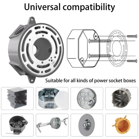 2 Pack Universal Light Fixture Mounting Brackets Rock Solid 4 Inch Round Steel Crossbars with universal compatibility for power socket boxes.