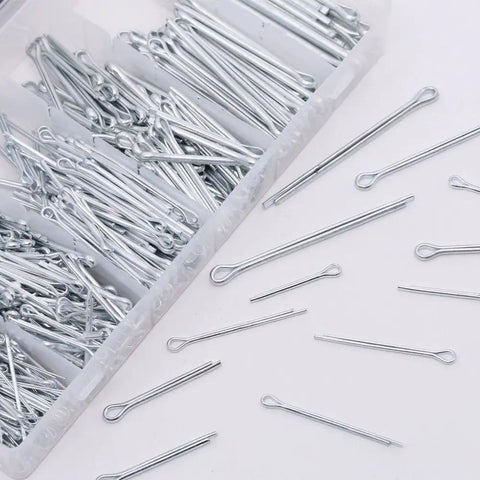 Ultimate 555-Piece Heavy Duty Cotter Pin Assortment Kit with Tough Zinc Plated Steel visible in open case with various sizes