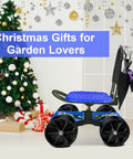 Garden Cart Rolling Stool With Four Wheels And Tool Bag Adjustable Seat Height And Direction Sturdy Yard Work Ready 300 Lb Capacity Rust Resistant Metal Includes Handy Tray Blue in festive setting