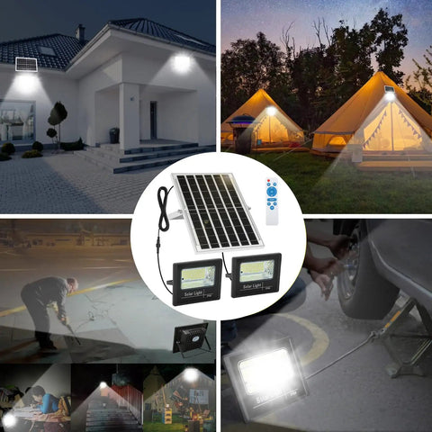 Rugged 2 Pack 300W Solar Flood Lights Outdoor With Remote Control 24000LM High Brightness IP66 Waterproof illuminating various outdoor scenes