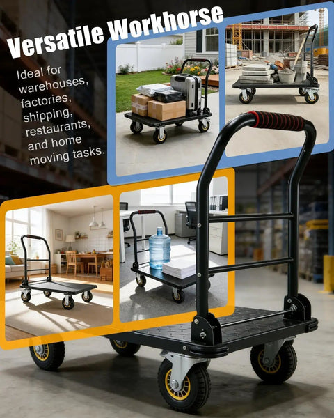 Heavy Duty 1800 Lb Capacity Platform Workhorse Cart With 36 By 24 Inch Platform 6 Inch Swivel Wheels With Brakes Foldable