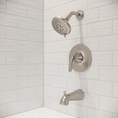 Weller Single Handle Tub And Shower Faucet Set with Multi Function Shower Head and Tub Spout in Brushed Nickel Finish