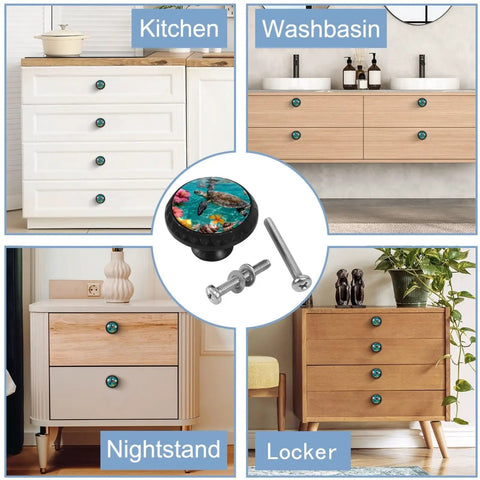 Top Notch Crystal Glass Cabinet Knobs And Drawer Pulls Boasting Sea Turtle Floral Style Super Durable For Kitchen Cupboards Dressers And Wardrobes Straight Fire Home Upgrade 4 Pack showcased on furniture.
