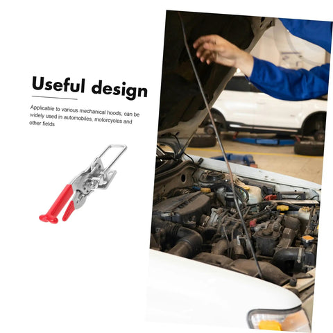 Flexible T Handle Latches With Rubber Grip For Car Hood And Toolbox Secure Latch Kit Includes Hood Pins Hasps And Lock Heavy Duty Abrasion Resistant Clip For Cars Boats And Machinery shown with open car hood