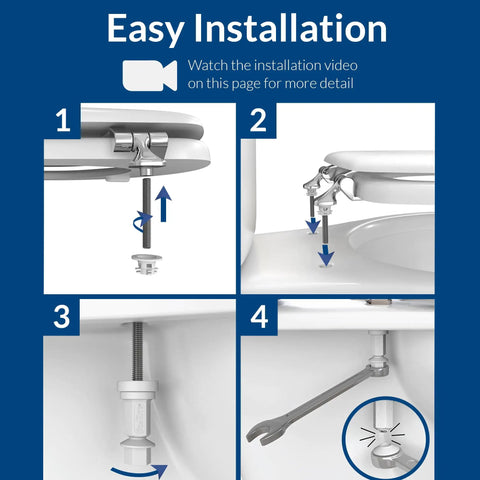 Installation steps for Comfy Padded Toilet Seat With Chrome Hinges And Durable Wood Core, Elongated White Comfort Seat