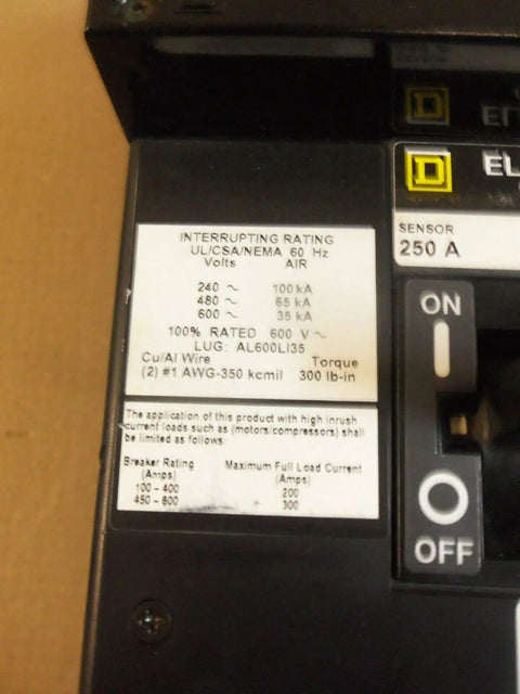 Kickass Heavy Duty Molded Case Circuit Breaker For Commercial And Residential Electrical Panels 600 Volt 250 Amp showing detailed specifications and ratings.