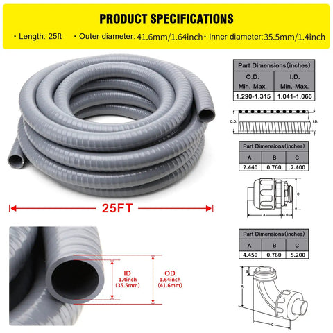 Go-To Flexible PVC Liquid Tight Conduit Kit 25 Ft 1-1/4 In Dia Non-Metallic Electrical Conduit Coiled with Specifications