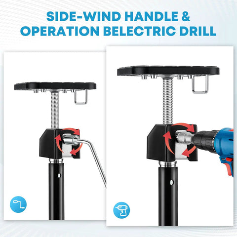 Upgraded RV Slide Out Support Jacks With Flat Top Blocks Set Of Two Plug And Play Gear for Campers showing side-wind handle and drill operation.