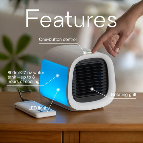 EvaCHILL Portable Air Conditioner For Desk And On The Go Tiny Yet Mighty Personal Evaporative Cooler And Fan showing controls