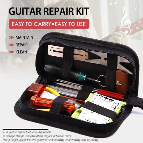 26 Piece Complete Guitar Repair Kit For Electric Guitar Bass Ukulele Mandolin Banjo with tools in black case