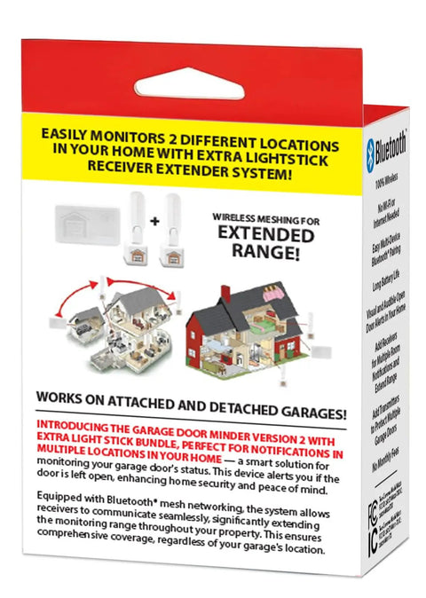 Packaging of 2 Room Wireless Garage Door Monitor And Alert System No WiFi Needed 100 Percent Wireless Home Alarm With Two LightStick