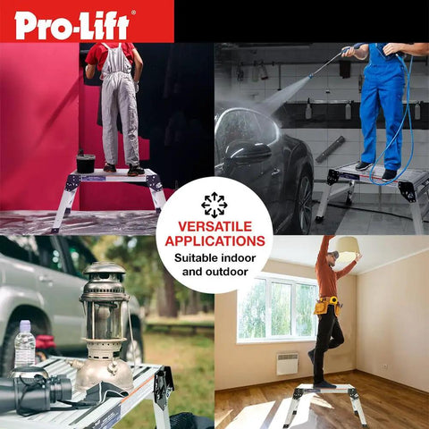 Heavy Duty Aluminum Step Ladder And Portable Workbench With Non Slip Platform Folding Stepstool Built Tough to Handle Four Hundred Pounds for various uses.