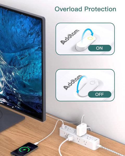 Surge Protector Power Strip With Twelve Outlets And Three USB Ports, Five Foot Extension Cord, Flat Plug, Wall Mount