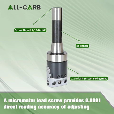 2 Inch Boring Head With R8 Shank 9 Piece Pro Grade Carbide Boring Bar Set Half Inch Boring Bars Milling Head Kit With Micrometer Lead Screw