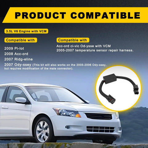 Image of a Muzzler Harness Disable Kit For Honda 3.5L V6 Engines shown alongside a compatible Honda Accord vehicle