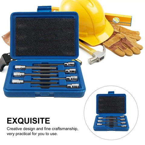 3 8 Inch Drive Badass Xxl Extra Long Bits Socket Wrench Set with Heavy Duty Ratcheting Tools in blue case and tools.