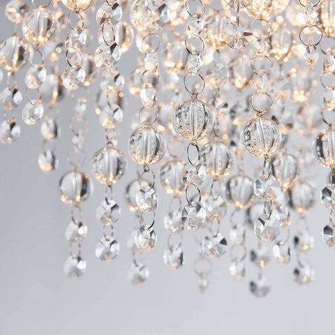 Close-up of hanging crystals on Five Light Modern Flush Mount Crystal Ceiling Light Fixture for Bedroom Dining Room Living Room
