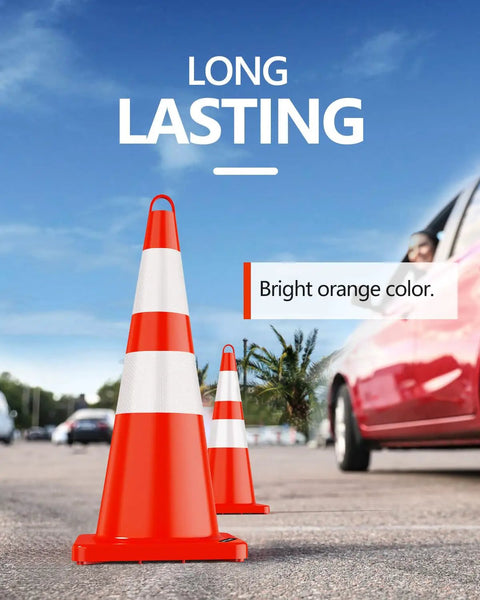 10 Pack 28 Inch Traffic Safety Cones With Reflective Collars For Day And Night Visibility Built Tough Heavy Duty PVC Orange Cones