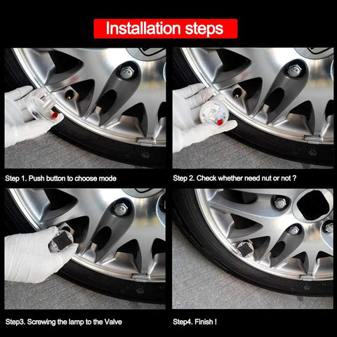 Installation steps for 4 Pack Colorful LED Wheel Lights With Motion Sensor For Cars Bicycles And Motorcycles