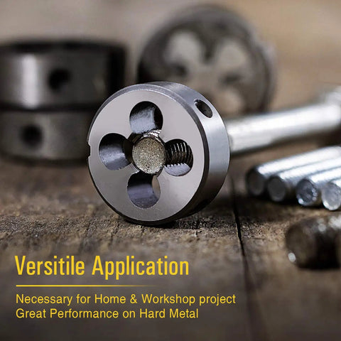 Close-up of a die from the 40 Piece Metric Tap And Die Set With Titanium Coated GCr15 Bearing Steel for threading work.
