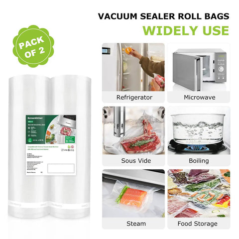 Vacuum Sealer Bags 11 Inch By 50 Foot Rolls 2 Pack For Food Storage BPA Free Commercial Grade Textured Roll Bags Ideal For Sous Vide Cooking
