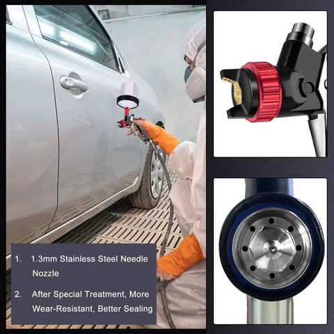 Professional using HVLP Spray Gun Kit With Paint Mixing Cup Pro Grade Auto Body Tool, Pressure Gauge, 1.3mm Nozzle.