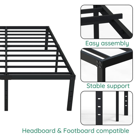 Heavy Duty 18 Inch Full XL Metal Bed Frame Zero Flex Rock Solid Steel Platform Base showing easy assembly features and stable support.