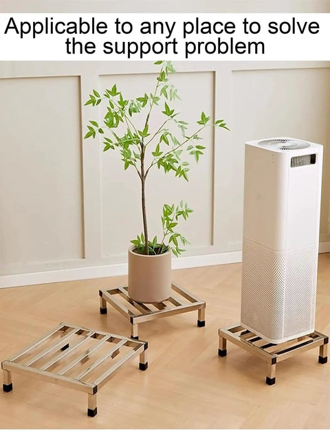 Built Tough Stainless Steel Dunnage Rack Heavy Duty Storage Shelf 30X20cm 15cm High Holds Up To 450kg with potted plant and air purifier.