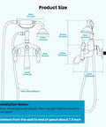 Diagram of Antique Brass Clawfoot Bathtub Faucet With Wall Mount Handheld Shower Set Double Lever Handle 6 Inch Center Adapter