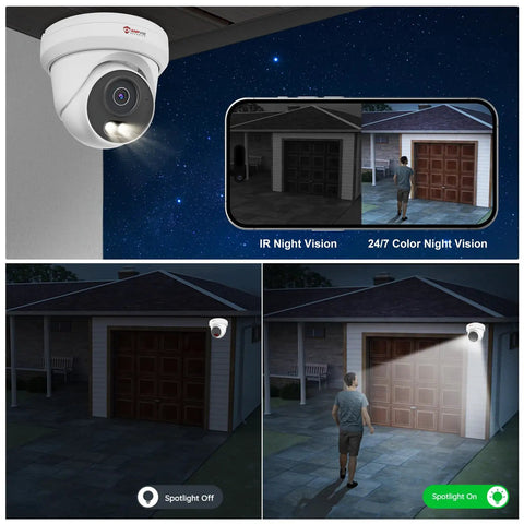 Side view of 4K 16 Channel PoE Security Camera System With 8MP Outdoor Cameras, showcasing smart color night vision in action.