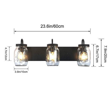 Mason Jar Vanity Glass Wall Lights Black Wall Sconce For Bathroom Farmhouse Decor, Modern Rectangular Backplate Mount