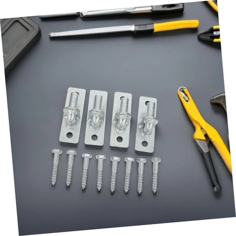 Set Of Four Heavy Duty Wall Mount Fence Gate Hinges Built Tough As Nails For Smooth Gate Action With Reliable Half Inch Hole Plates And No Sweat Setup For Any Yard Project, displayed with screws.