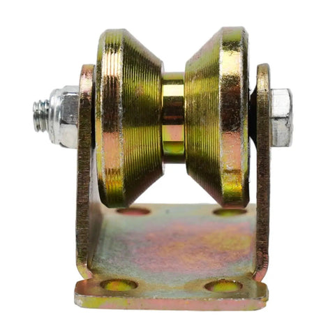 Heavy Duty V Groove Gate Wheels For Inverted Track Sliding Gates, four-pack caster set shown from the side, made of heavy gauge steel.
