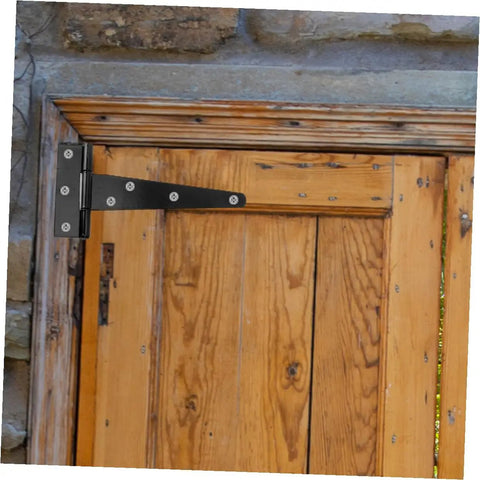 8 Pack 5 Inch Black Painted Galvanized T Type Weld On Hinges for wood shed barn doors installed on wooden door