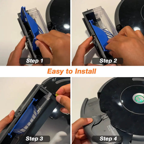 Steps to install 10 Pack Aero Vac Filter Replacement Set With Brush For iRobot Roomba 500 And 600 Series Vacuum Cleaners