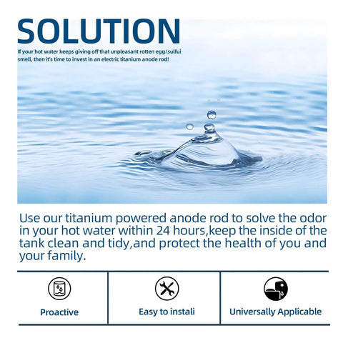 Solution for eliminating odors in hot water with powered anode rod for hot water heater with hex head style for 40 to 120 gallon tanks.