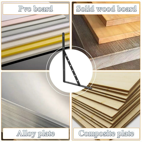 Heavy Duty Stainless Steel Shelf Brackets Rock Solid L Brackets For Wall Mounted Wood Shelves Rust Proof Garage Storage Support Black Metal Kit No Coating shown with various board types.