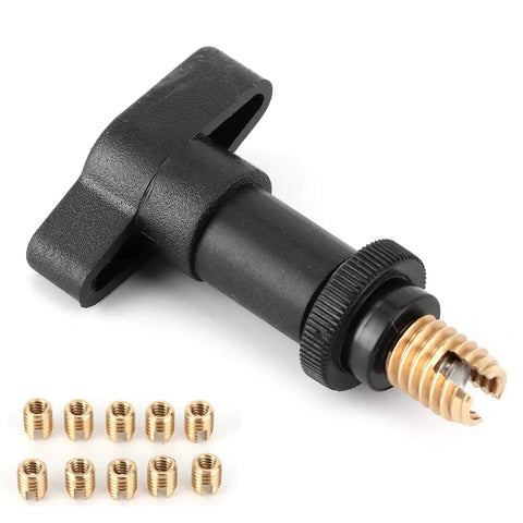 Brass Self Tapping Inserts With T Handle Installation Tool For Batwing Motorcycle Fairing Repair Kit 1996 To 2017 M10 Threads Secure Fasteners No Adhesive Needed, black tool and 10 brass inserts