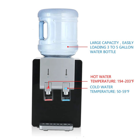 Desktop Water Cooler Dispenser With Hot And Cold Water Top Loading Child Safety Lock Modern Countertop Drinking Fountain
