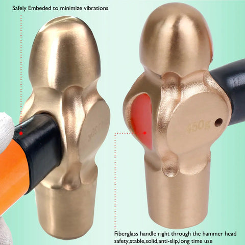 Ball pein hammer from No Spark 15 Piece Tool Set With Beryllium Copper Tools For Safe Workspaces, featuring fiberglass handle.