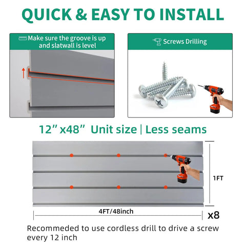 Installation guide for Heavy Duty PVC Slat Wall Panels For Garage Storage Built Different Power Tool Organizer Wall Mount Rack Rock Solid And Hella Strong Waterproof Paneling Grey 4X8 Feet.