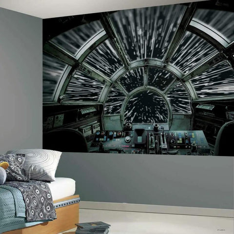 Star Wars Millennium Falcon Peel And Stick Wallpaper Mural For A Dope Room Makeover No Mess Easy To Install And Remove 10.5 Feet By 6 Feet Big Wall Decor depicting cockpit view