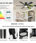 Low Profile 52 Inch Ceiling Fan With Light And Remote App Control, showing airflow in modern living room, 6 blades