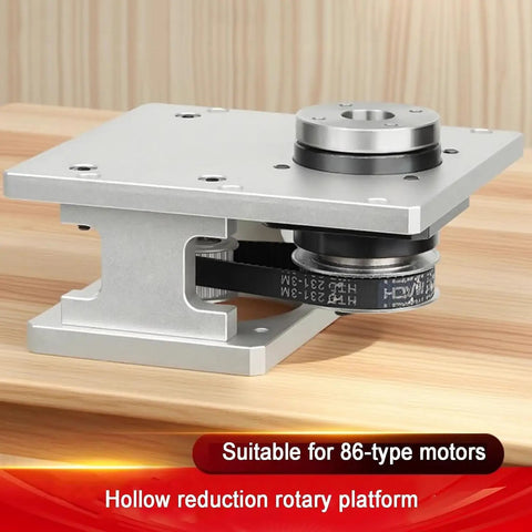 Superior Hollow Rotary Actuator For 86 Stepper Motor With Bulletproof Aluminum Body And No Fuss Belt Tuning For Spot On Angle Positioning And Straight Out The Box Direct Drive Alternative showing a flat aluminum rotary platform.