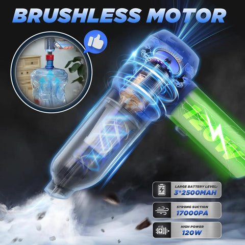 Cordless Portable Car Vacuum Cleaner With 17000 Pa Power 3 In 1 Vacuum Blow Inflate Handheld With Brushless Motor and power indicators