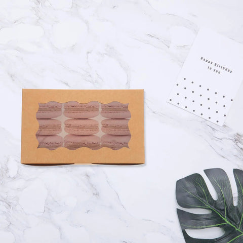Brown DIY Cookie Boxes With Window 50 Pack Portable Paper Bakery Boxes on marble surface