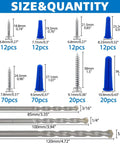 All In One Masonry Wall Anchors And Screws Kit With 3 Pc Drill Bit, 228 Pieces Including 114 Brick Anchors And 114 Self Tapping Screws