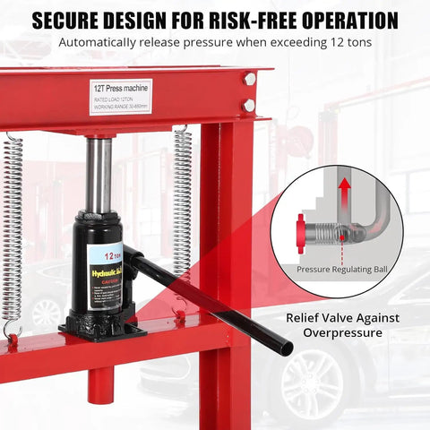 Beefy Heavy Duty Hydraulic Shop Press for Bending Straightening and Stamping Adjustable Floor Model with Stamping Plates